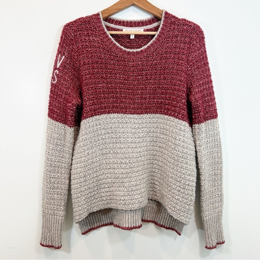 Victoria's Secret Wine Gray ColorBlock Alpaca Sweater Small Embroidered Monogram